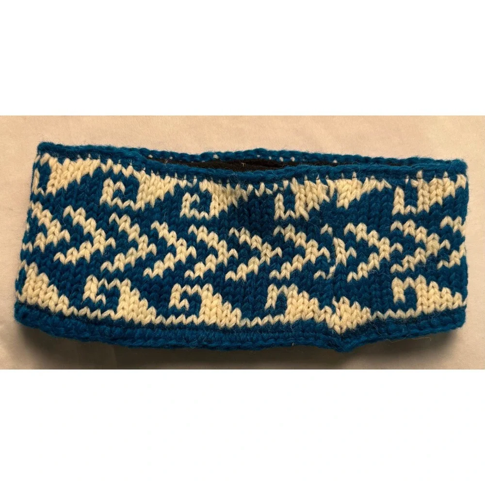 US Sherpa International Wool Fleece Lined Headband Blue Knit Nepal Ear Warmer
